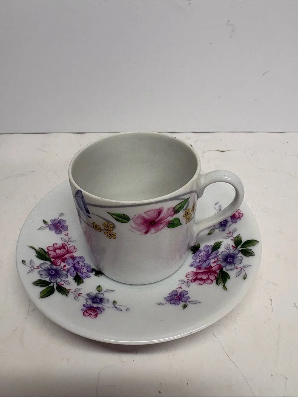Limoges France Floral Porcelain Cappuccino Demitasse Cup Saucer Set
